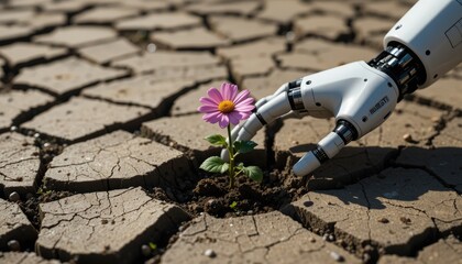 Dry plant on cracked desert ground, a symbol of life in a harsh landscape