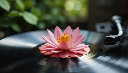 Pink water lilies and lotus flowers bloom beautifully in a serene pond, their delicate petals and green leaves creating a vibrant aquatic garden