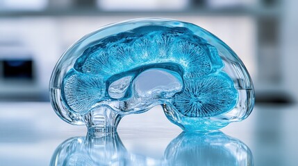 Clear, light-blue brain model
