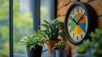 Clock with plants by window