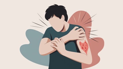 Man experiences intense skin irritation on his shoulder.