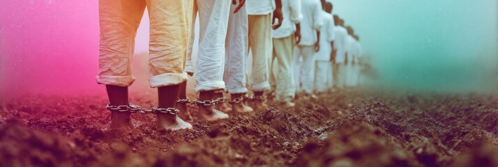 Authentic Racial Harmony Day Historical Reenactment of Slavery Chains with Somber Mood for Premium Social Justice Education in Spring Celebrations and Earth Day Campaigns