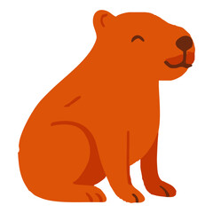 Vector art of a cute cartoon capybara sits happily isolated on a transparent background