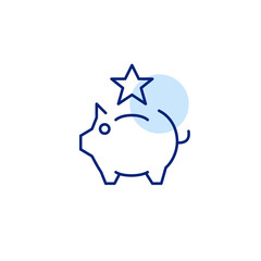 Piggy bank and star. Trusted finances management, top-rated account services. Investment and growth. Pixel perfect, editable stroke vector icon