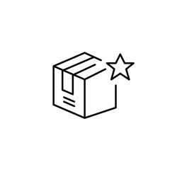 Parcel and star. Delivery and shipment, top-rated services. Pixel perfect, editable stroke vector icon