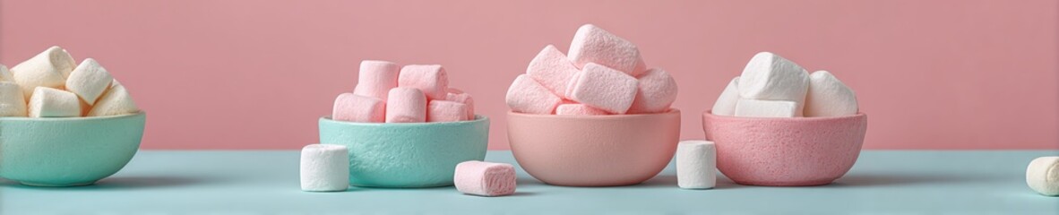 Premium High-Quality Soft Marshmallows in Colorful Bowls for Modern Food Packaging and Promotion Authentic Sweet Treats for Millennial Social Media Marketing