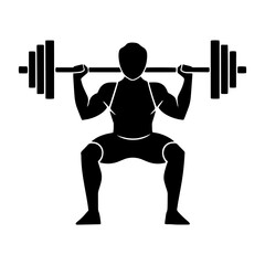Powerful athlete performing barbell squat exercise, strength training for fitness success