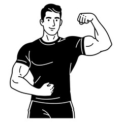 Strong man flexing muscles showing off biceps, fitness motivation and healthy lifestyle