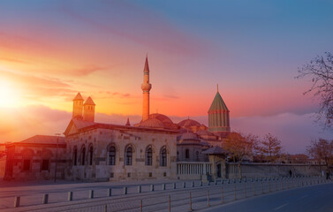 Mevlana museum mosque at amazing sunset - Konya, Turkey
