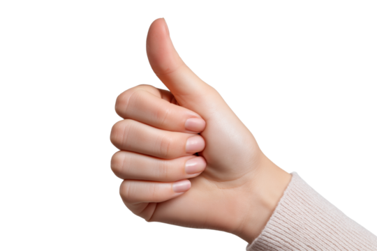 Human hand with thumb up gesture against black background isolated on a transparent background image