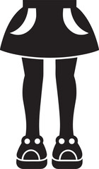 Silhouette of a person wearing a skirt and shoes isolated on white background