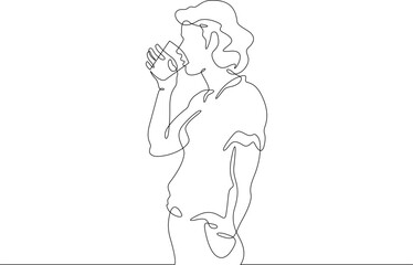 Continuous one line drawing beautiful girl drinks from a glass. Woman drinks water. One continuous line isolated minimal illustration.Not AI.