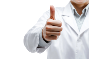 Person in white lab coat giving thumbs up gesture isolated on a transparent background doctor medical