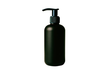 Dark-colored plastic bottle with dispensing pump.