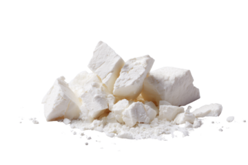 Pile of white chalk pieces and powder on black isolated on a transparent background image