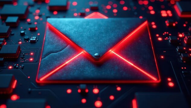 Glowing envelope, metallic key, circuit board , protection, envelope icon, confidential - Powered by Adobe