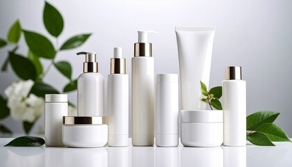 Beauty treatment products over gray background. Natural and organic body care