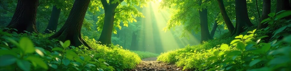 Lush green forest teeming with life, sunlight dappling through leaves, creating a vibrant and tranquil scene Perfect for nature, ecology, and environmental themes , forest, organic