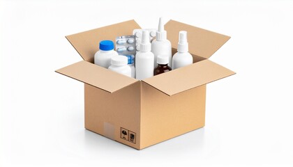 A set of medicines for treatment in bottles and tablets in transparent plates in a sq 