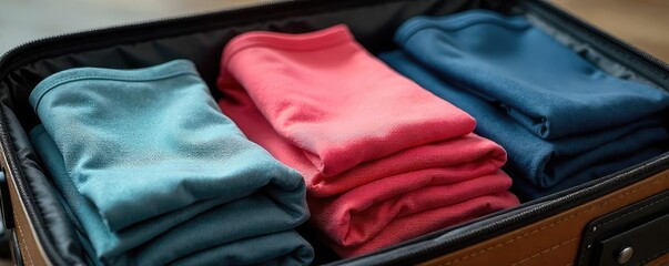 Neatly folded clothing in a travel luggage folder, ready for packing Saves space and keeps items wrinkle-free for stress-free travel organization , luggage, folding techniques