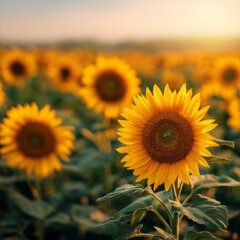 Obraz premium Close-up view of a pretty sunflower field