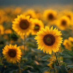 Obraz premium Close-up view of a pretty sunflower field
