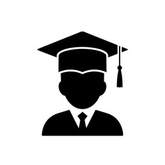 Black silhouette of a person wearing a graduation cap and gown, symbolizing academic achievement.