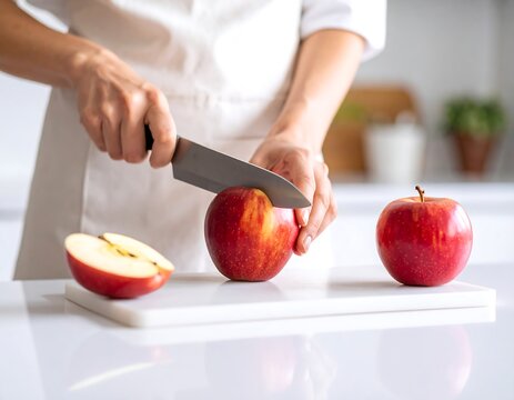 Person cutting an apple - Powered by Adobe