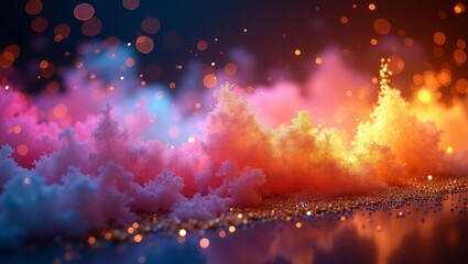 Pink and orange clouds with sparkling lights abstract