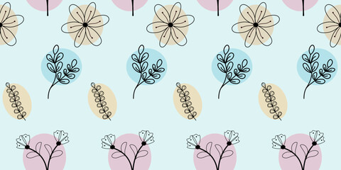 Floral seamless pattern with flowers leaves and decorative elements in vintage spring style Exotic hand drawn flowers, seamless patterns with floral for fabric, textiles, clothing, wrapping paper