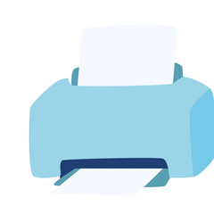 Minimalist blue printer illustration in flat design. Great for office, technology, document, or equipment-related visual content.