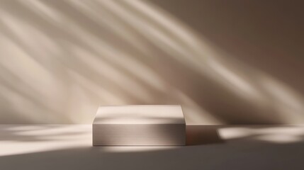 Beige Minimalist Podium Square Shape Product Display Background with Soft Sunlight Rays