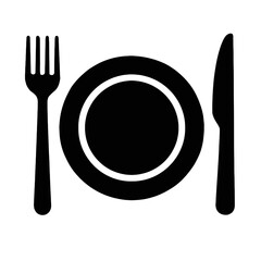 A empty plate with utensils on the side black icon illustrated vector on a transparent background