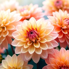 Obraz premium Close-up of delicate peach dahlias