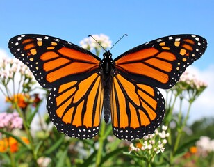 Fototapeta premium Monarch butterfly amidst flowers