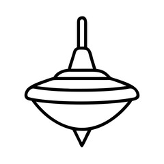Vector art of a simple black and white outline illustration of a classic spinning top toy with a pointed bottom and a handle on top