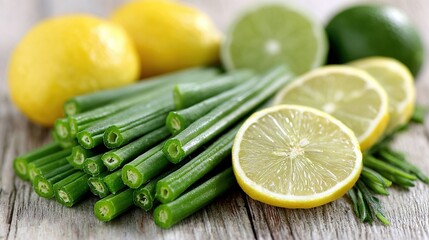 Fresh green vegetables and fruits arranged on wooden table with copy space, representing healthy eating and liver care concept for wellness lifestyle.
