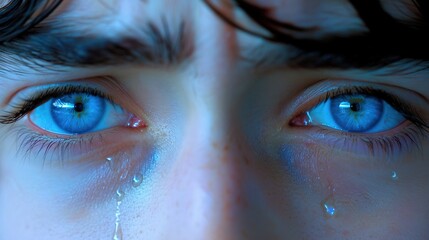 Distressed man with teary eyes expressing deep sadness and emotional pain, mental health awareness and psychological trauma concept.
