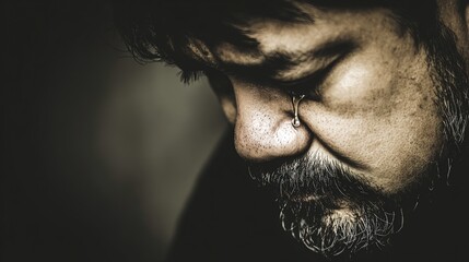 Distressed man with teary eyes expressing deep sadness and emotional pain, mental health awareness and psychological trauma concept.
