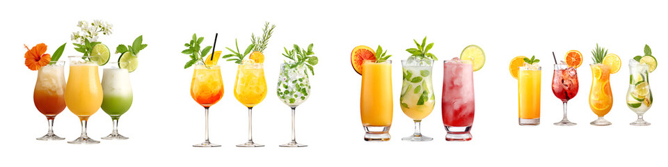 Fototapeta premium Assorted Summer Cocktails: Refreshing Fruit-Infused Drinks on White
