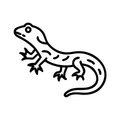 Obraz premium Vector art of a stylized black and white line drawing of a gecko with its body curved and tail curled