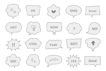 破線のフキダシ　セット　バリエーション　線画　イラスト　ベクター　あしらい　フレーム　囲み　装飾