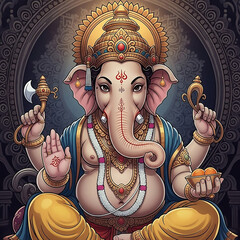 Lord Ganesha Meditating - Divine Wisdom and Serenity