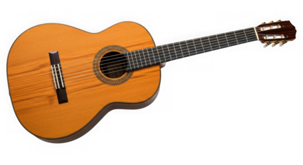 Classical acoustic guitar musical instrument isolated on transparent background