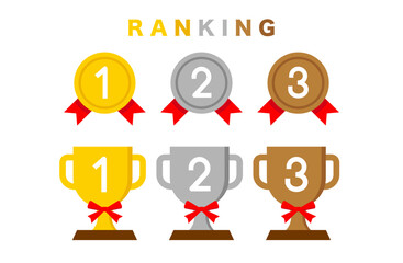 メダルと王冠のランキングベクターイラストセット