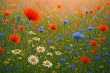 Obraz premium Vibrant wildflower meadow blooms.