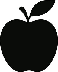 Minimalist Black Apple Silhouette with Leaf on Stem