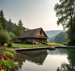 Fototapeta premium house on the lake small house design