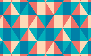 Vibrant geometric triangle pattern. Modern, colorful design with teal, coral, and cream hues, perfect for backgrounds and textiles.
