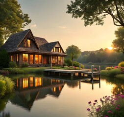 Obraz premium house on the lake small house design